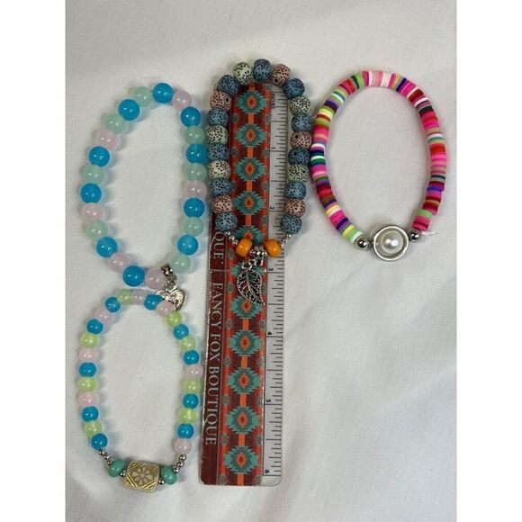 Turquoise Black Lava Heart Boho Stretch Stack Beaded Bracelets Set Of 4 HOT PINK - Picture 10 of 14